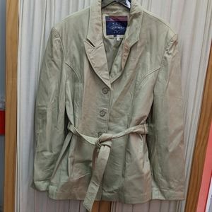 Women's Cream Leather Jacket Blazer Size Large